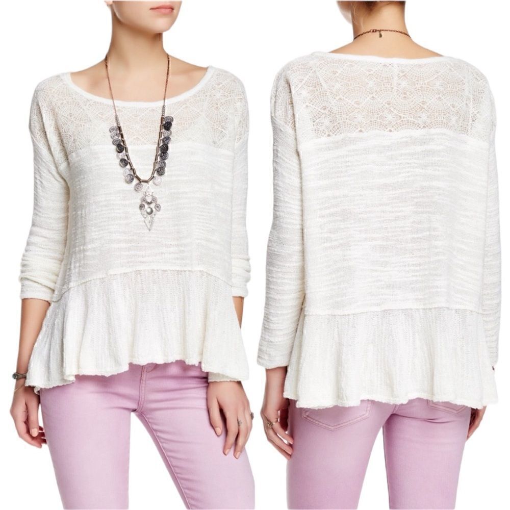 FREE PEOPLE Kristobel Ruffled Sweater, Cream, size Medium